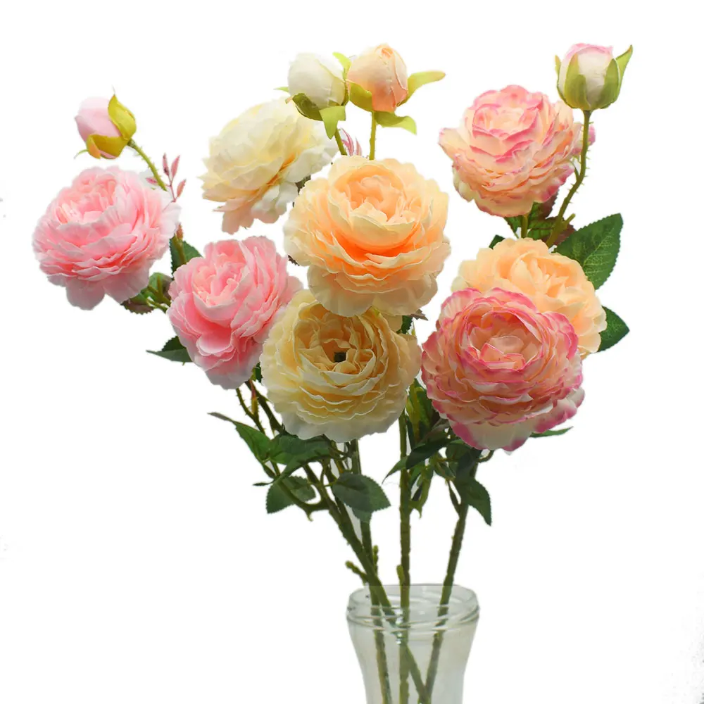 Искусственные розы с 3 головками Белые пионы шелковые цветы Красного розового