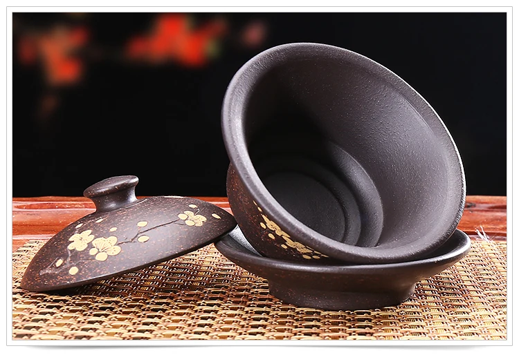 130/145 мл Исин фиолетовая глина Gaiwan Слива цветочный узор натуральный Zisha чай супница с крышкой блюдце набор посуда для напитков украшения ремесла