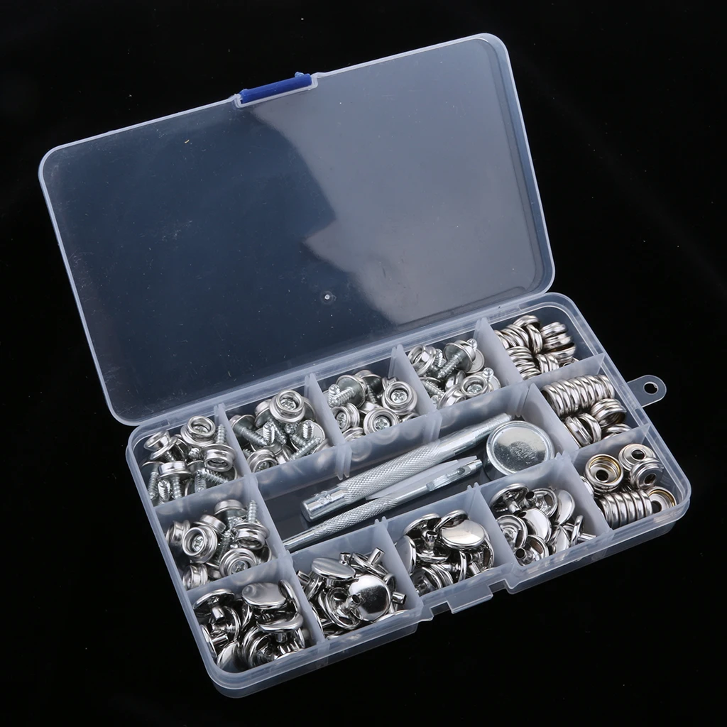153 Pieces Stainless Steel Boat Marine 12mm Fastener Snap Cover Button Socket Press Stud Screw Kit |