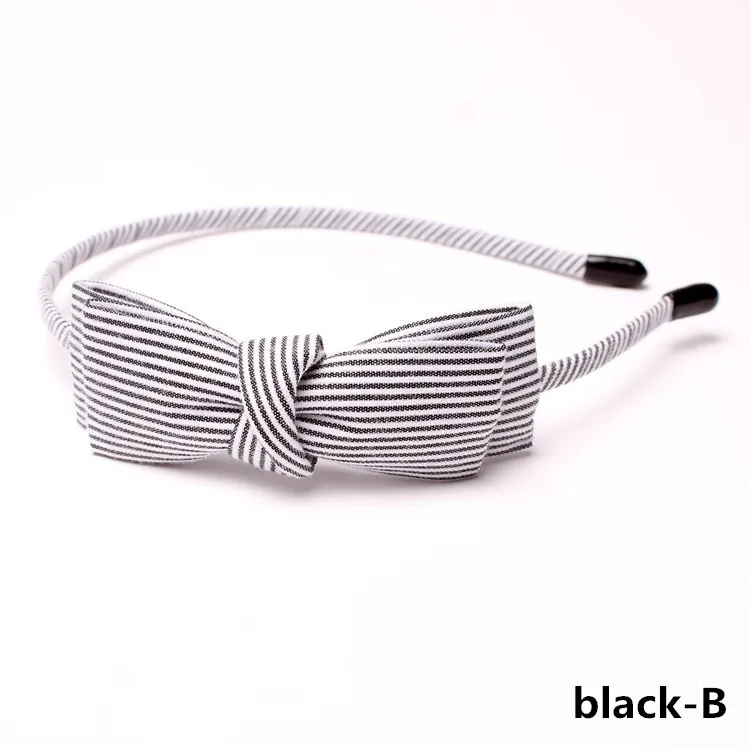 black-B Полосатая тканевая лента для волос для женщин и девочек, ободок для волос, тюрбан, повязка на голову с бантом, кроличьими ушами, решетчатый обруч для волос, аксессуары для волос - Color: black-B