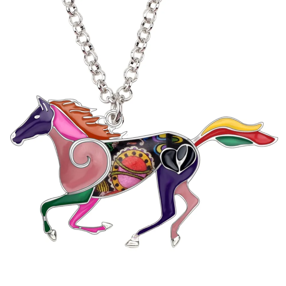 Bonsny Statement Enamel Alloy Running Horse Necklace Pendant Chain Choker Fashion Animal Jewelry For Women Girls Teens Accessory | Украшения
