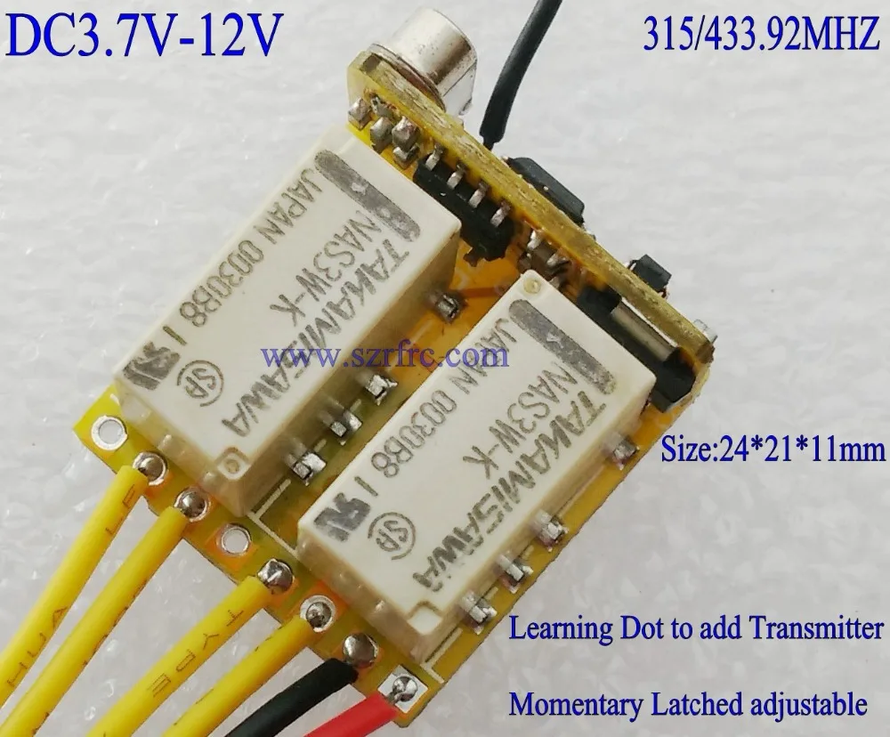 2CH Relay Contact RF Wireless Switch Mini 2 channel Remote Switches 4.2V 5V 6V 7.4V 9V 12V Momentary 315 433 Normally Open Close |