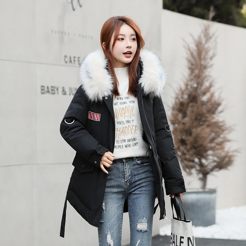 Женская куртка с капюшоном и меховым воротником в Корейском стиле свободная
