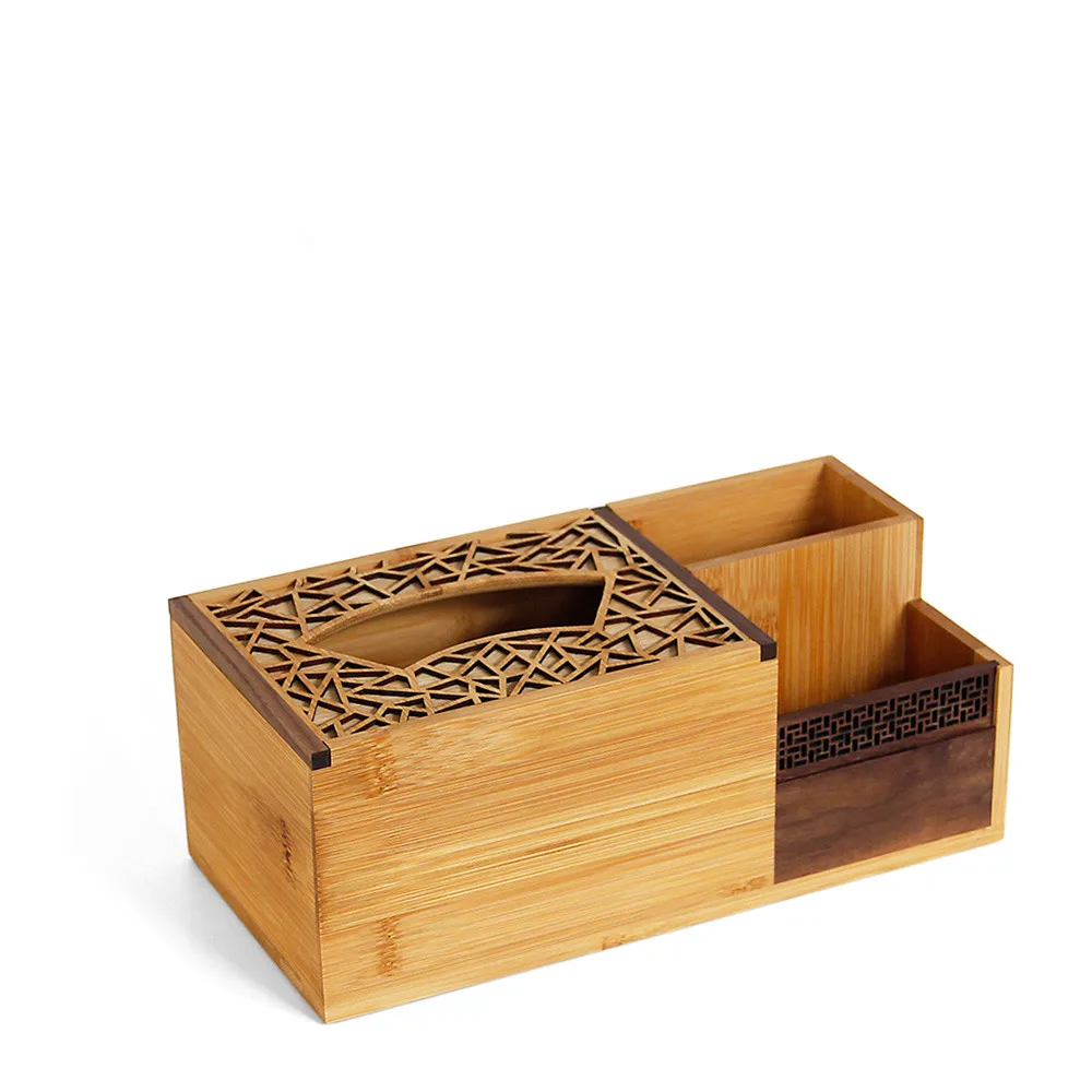 Многофункциональная бамбуковая коробка для салфеток со съемным пультом