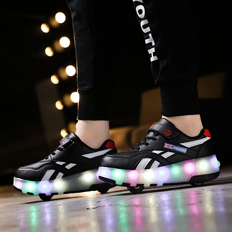 Светящиеся кроссовки с двумя колесиками светильник обувь для роликовых коньков