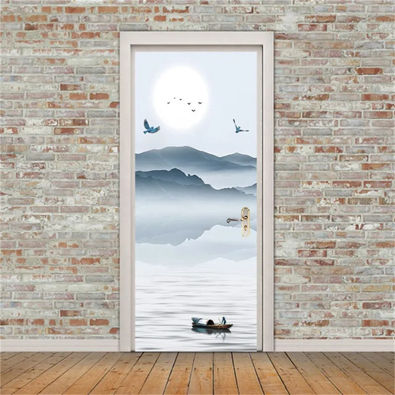 Door Stickers25 С изображением пейзажа с фонтаном креативная художественная дверь водостойкая 3D настенная палка Diy самоклеящаяся художественная домашняя Декорация-наклейка - Цвет: Door Stickers25
