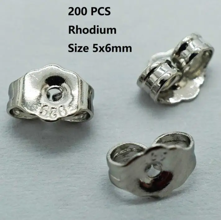 Rhodium 5mm x 6mm 200 шт./лот, 5 мм, безопасная пуля, Бабочка, пробка, металлические, для изготовления женских украшений, аксессуары, сделай сам, части, затычки для ушей - Цвет: Rhodium 5mm x 6mm