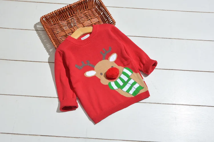 Children's Knit Sweater Christmas Deer Rudolph Cotton Long Sleeve Warm Boys Girls New Year's Clothes