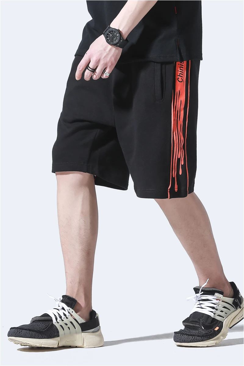 CHINISM Лето Сторона капли воды Print Joggers мужской моды сбоку полосатые шорты хип хоп