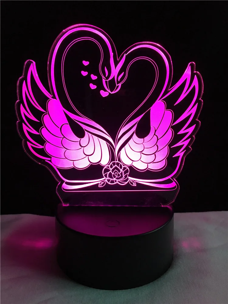 

Милый лебедь 3D ламсветильник RGB светодиодный USB настроение ночсветильник многоцветный Luminaria Изменение Настольная лампа мигает сенсорная ил...
