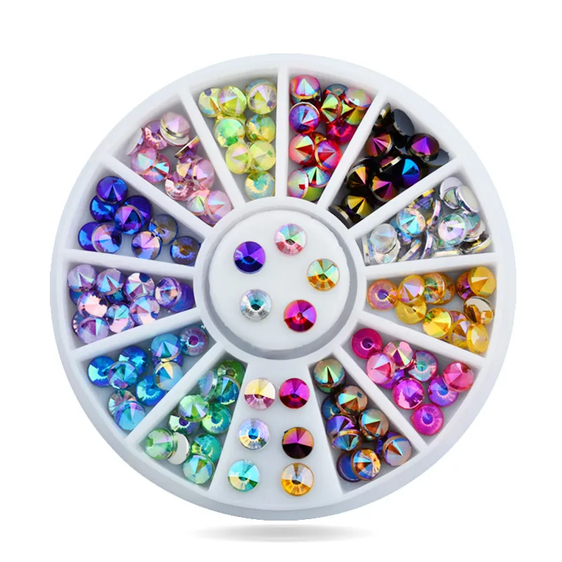 

New 96pcs/set 4mm Colorful Sharp Crystal AB 3d Nail Rhinestone Wheel Shiny Glitter Nail Art Tips Decoration Tools