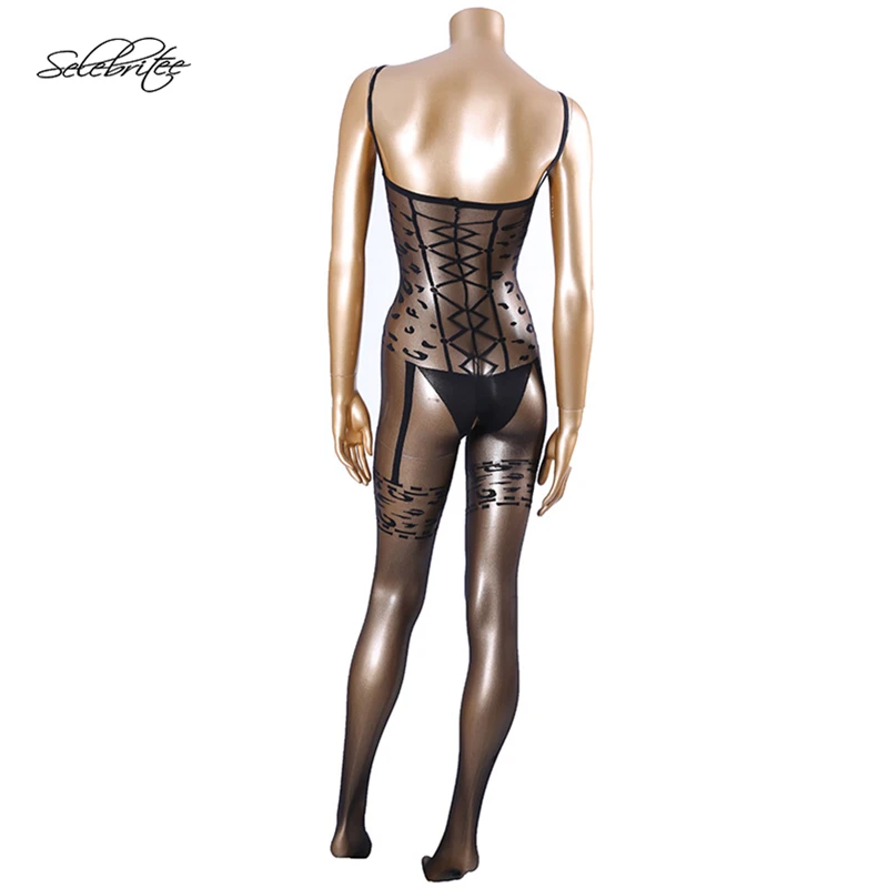 Selebritee сексуальное нижнее белье Sheer боди Женская обувь печати пикантная
