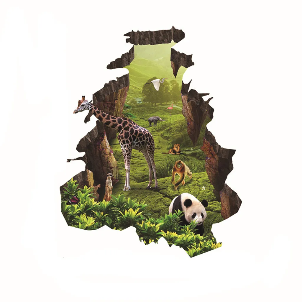 3D Wall Stickers Cartoon Giraffe Panda Zoo Wallpaper For Kids Room Kindergarten Home Decor Decals PVC Mural Art Diy Poster | Дом и сад