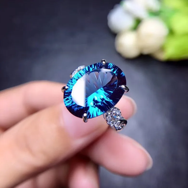 Uloveido кольцо с натуральным голубым топазом, 10 карат драгоценный камень, 925 серебряные кольца, кольцо с камнем рождения, с сертификатом и подарочной коробкой 20% FJ304