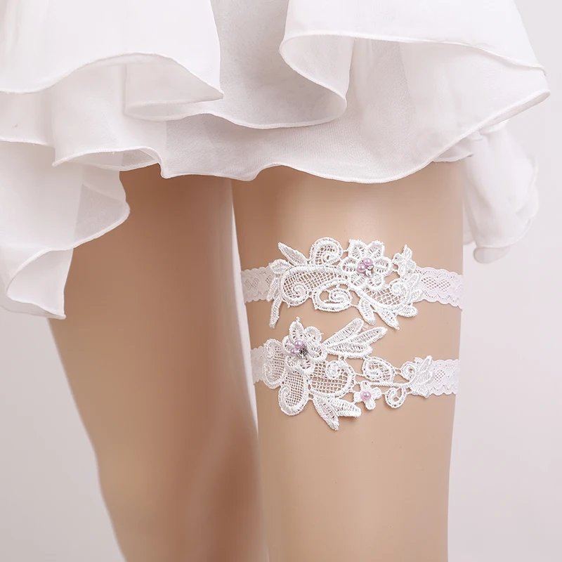 2 шт./компл. белые кружевные подвязки с розовым жемчугом Свадебные Подвязки для