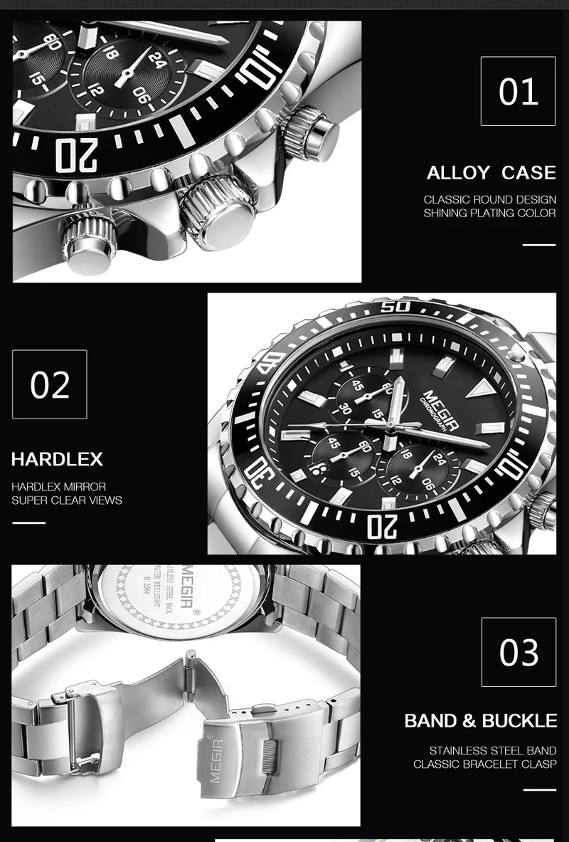 Часы MEGIR Мужские Наручные с хронографом роскошные брендовые армейские