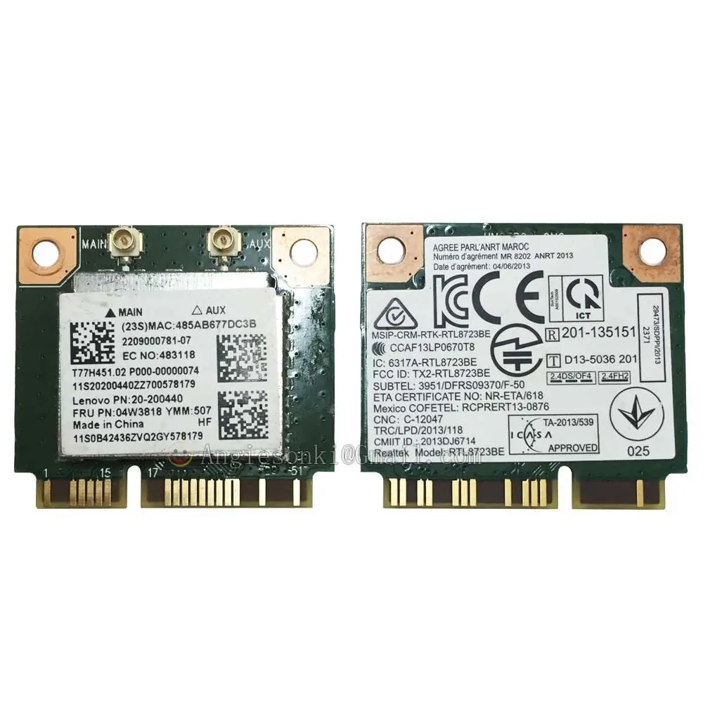 

RT8723BE PCI E WiFi + BT4.0 WLAN Card FRU:04W3818 802.11bgn 150m Combo Adapter for Realtek Lenovo B5400 M5400 M5400t E440 E540