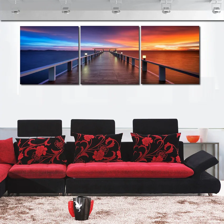 Новое прибытие модульная 3 Панель Картина Холст утренний восход на морском