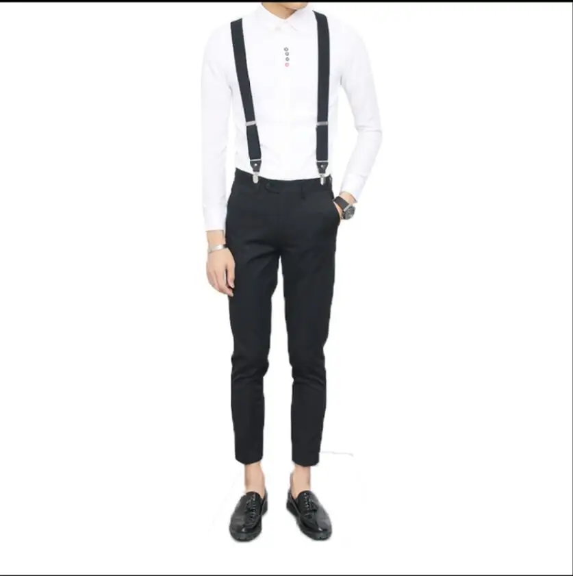Hot ! 2021 New Personality Korean Casual Slim Student Bib Pants Men Nightclub Haren Hairstylist Feet Trousers Overalls | Мужская одежда