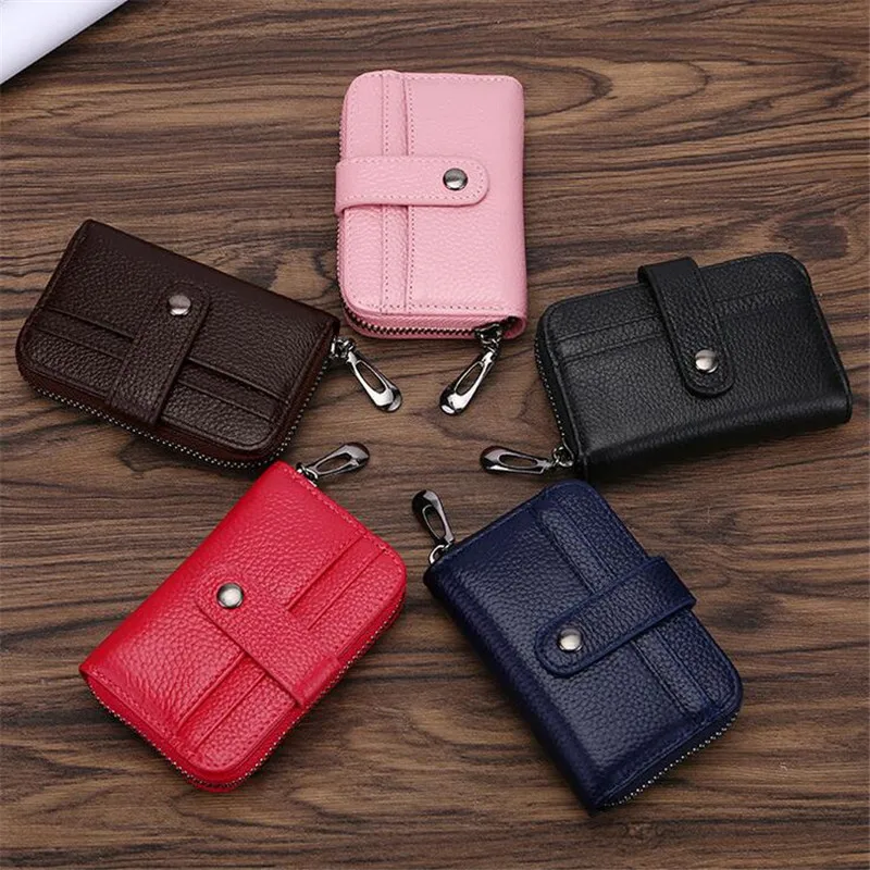 

Useful leather Zipper Men Credit Cards Holder Women Genuine Leather Card holder Bags Organ Credit card holder Wallet tarjetero