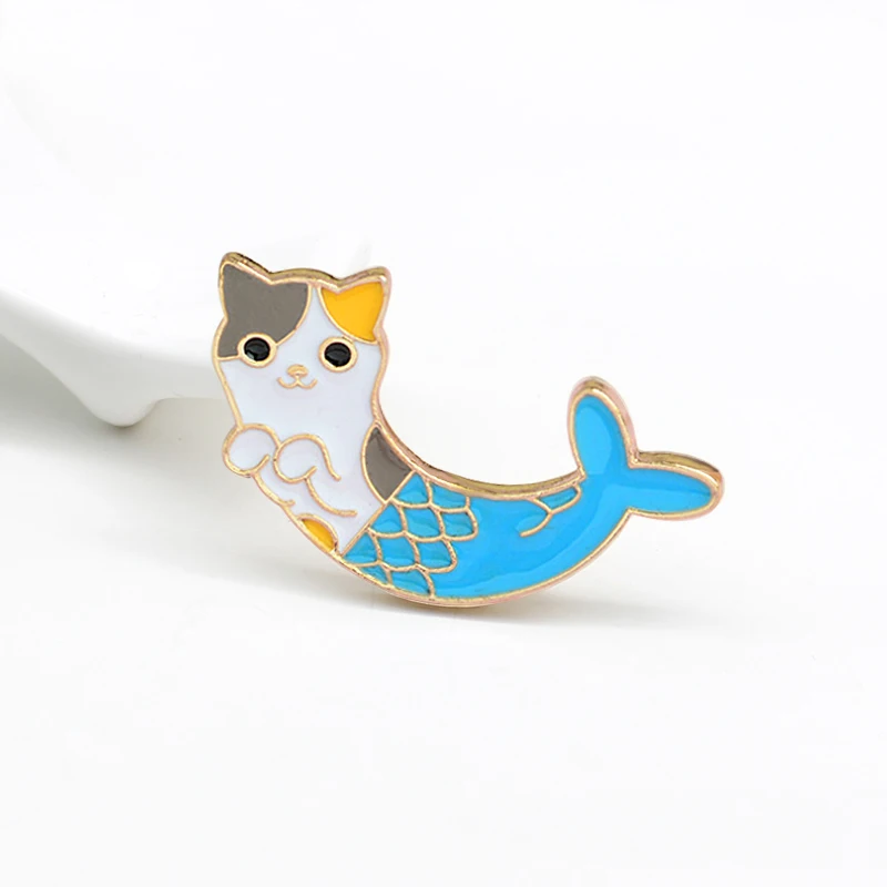 Новая мода мультфильм животных брошь сплава Lucky Cat хвост русалки Мода значок