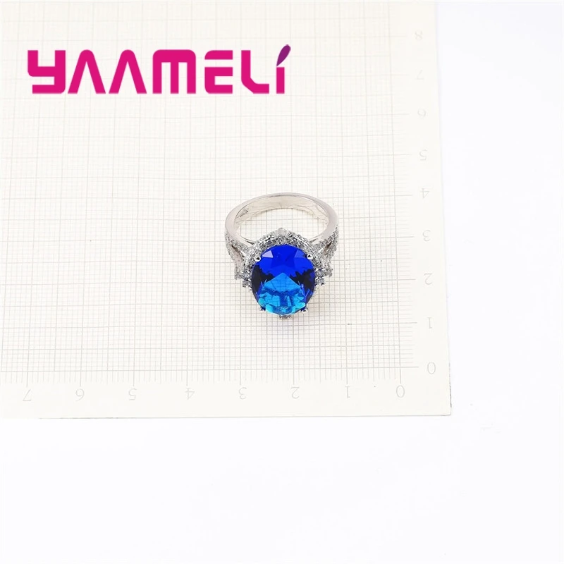 

New Arrival AAA Clear Blue Cubic Zirconia Crystal 925 Sterling Silver Ring Women Female Party Elegant Jewelry