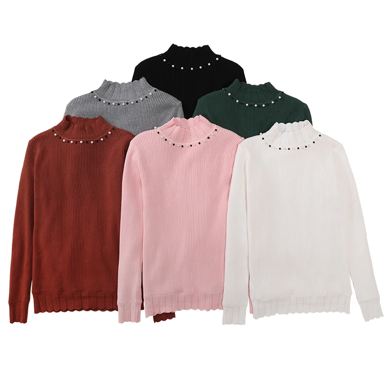 WKOUD Winter Sweater Women Pearl Beading Turtleneck Thicken Jumper Mom Warm Fleeces Pullovers Long Sleeve Render Clothes M9034 | Женская