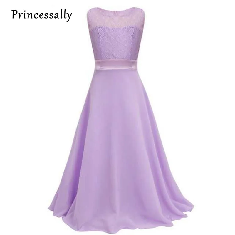 Бирюзовое кружевное шифоновое платье с цветами для девочек длинное без рукавов