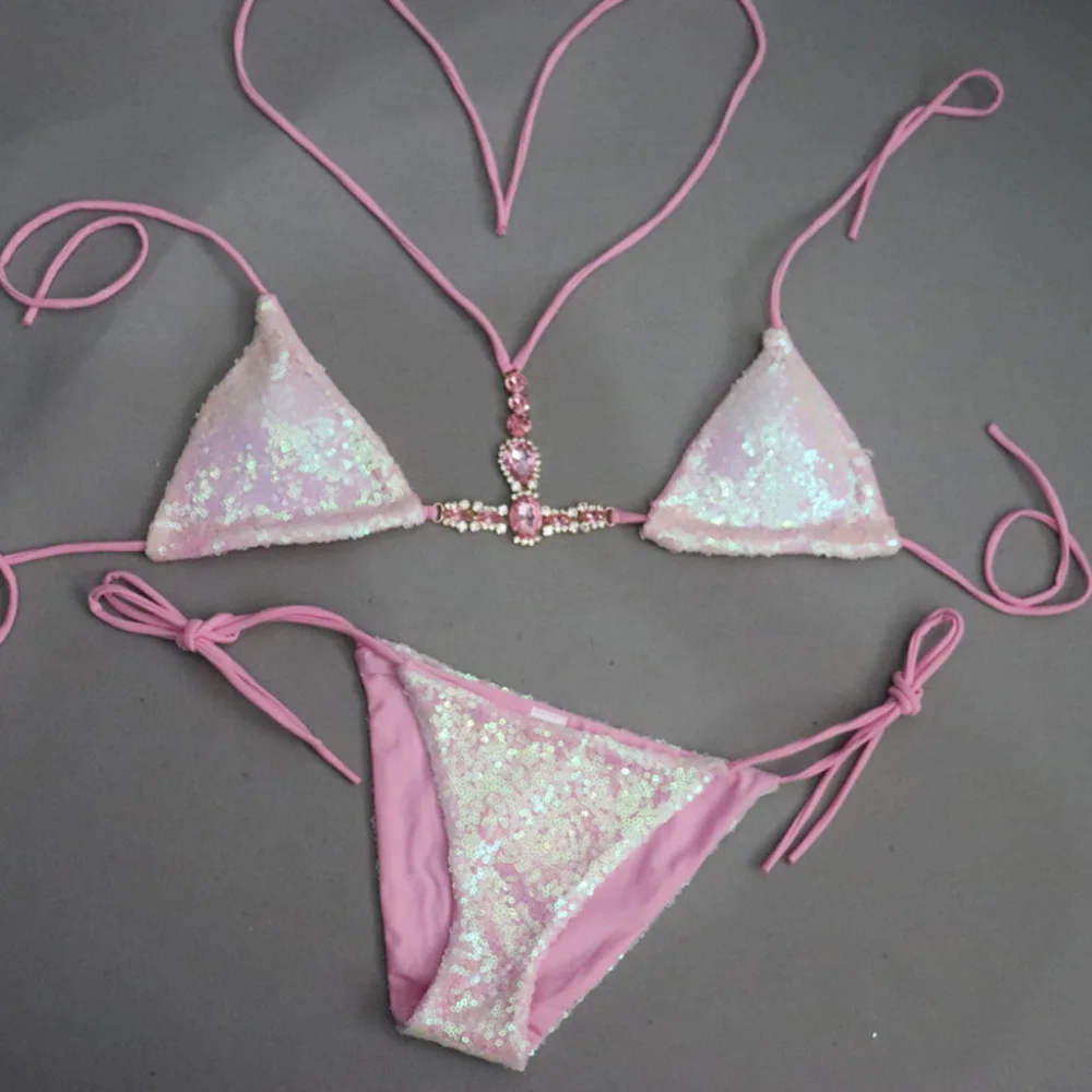Swimsuit women High Waist Push Up Bikinis Women Crystal Drill Sequins Bikini Set Beach Swimwear Beachwear New | Спорт и развлечения