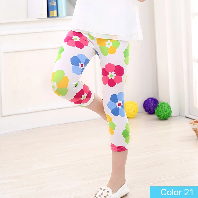 Color21 SheeCute/Новое поступление; Лидер продаж; летние модные леггинсы для девочек длиной до икры; штаны для девочек с цветочным принтом; детские брюки - Цвет: Color21