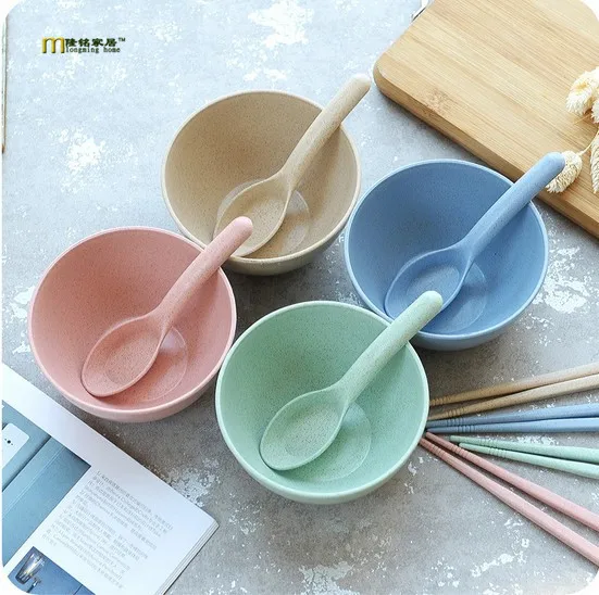 1 Набор миска из пшеничной соломы и риса с ложкой палочки для еды детская посуда
