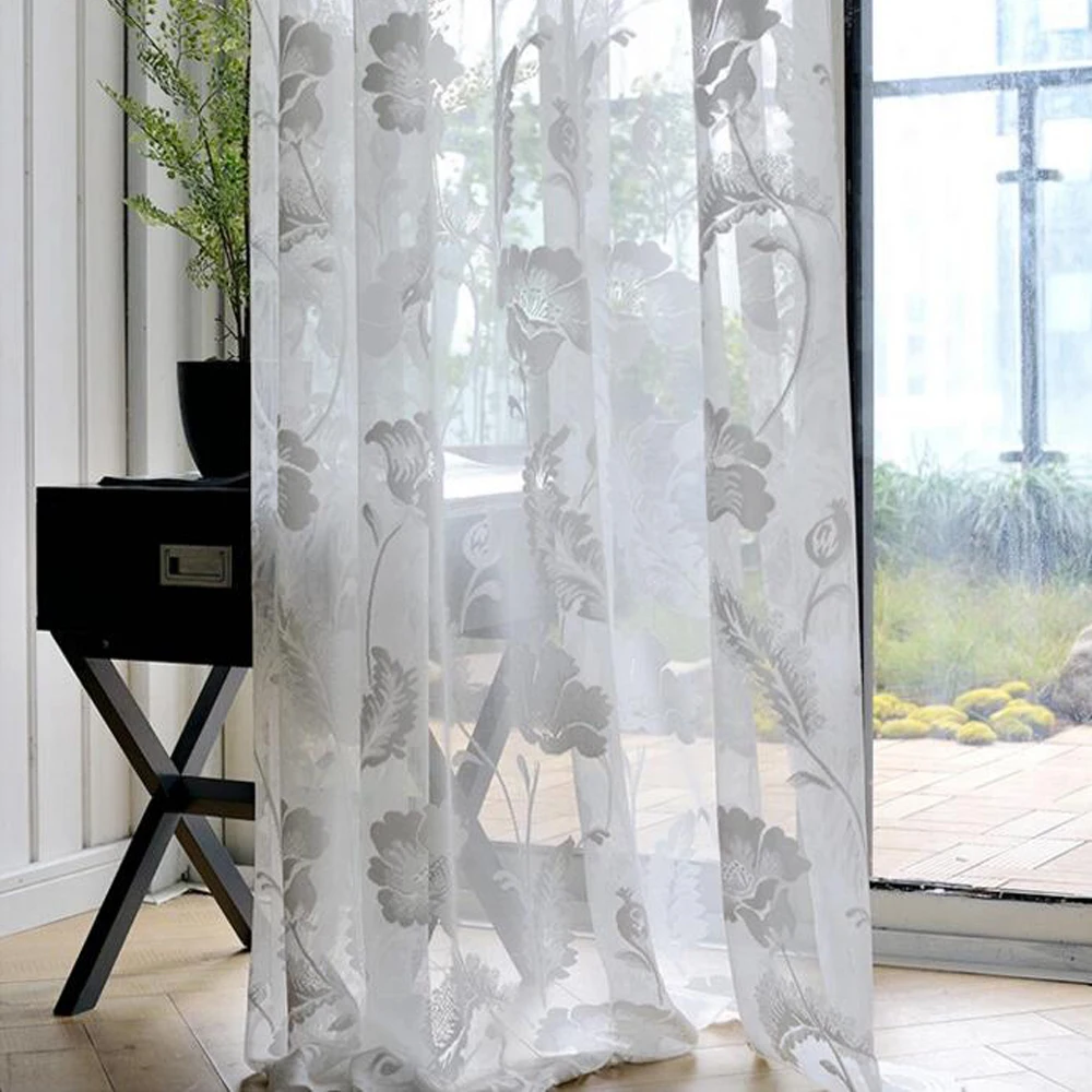Цветочный жаккардовое кружевное Вуаль Окно Sheer шторы для гостиной Спальня GIGIZAZA