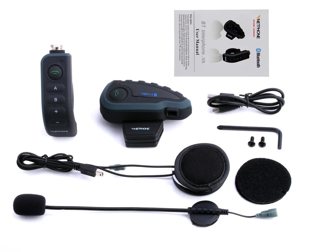 2pcs Vnetphone V8 Motorcycle Helmet Intercom NFC Remote Control Bluetooth Interphone Headset 5 Rider 1200M Full duplex talking | Автомобили