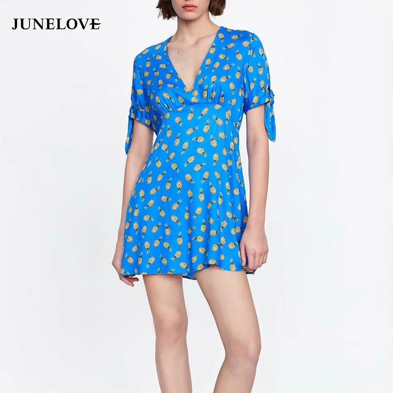 Женское винтажное мини платье JuneLove повседневное пляжное трапециевидной формы с