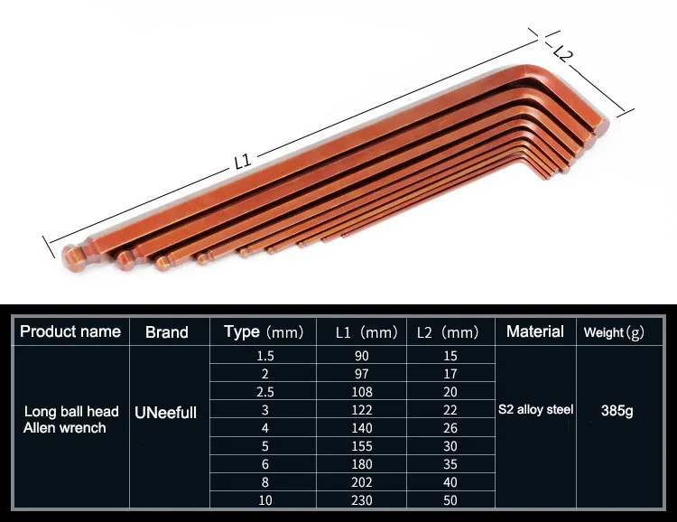 Шестигранный ключ UNeefull S2 сверхдлинная шариковая головка шестигранный гаечный