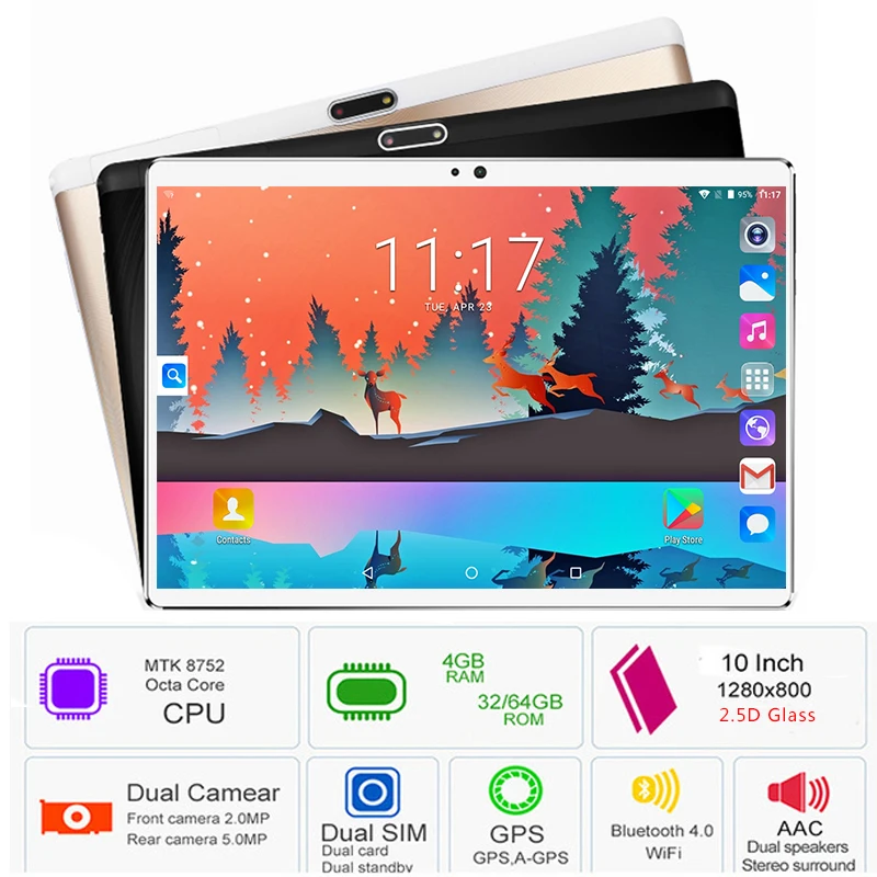 Новинка, Google Play, ОС Android 8,0, 10 дюймов, планшет, четыре ядра, 4 Гб ОЗУ, 64 Гб ПЗУ, 1280*800, ips, 2.5D стекло, Детские планшеты, 10 10,1