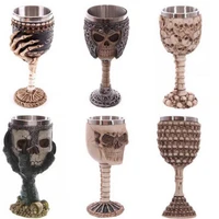 unusual stainless steel gothic goblet party creative drinking glass 3d skull skeleton punk style wine glasses whiskey cups