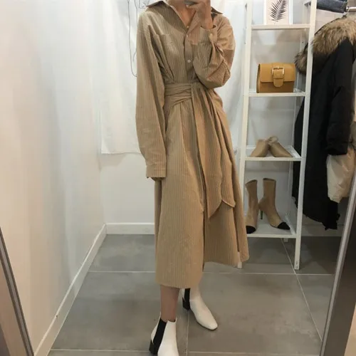 Новое летнее OL платье Boho Воротник женское в полоску с длинным рукавом кружево