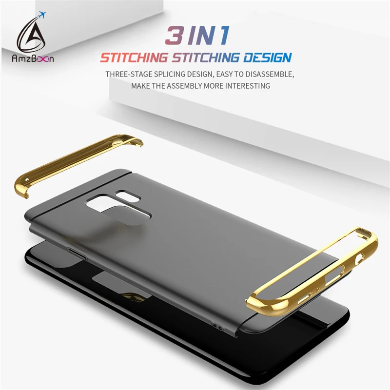 Amzboon Luxury Plating 3-in-1 Phone Bag Case Cover For Samsung Galaxy S9 Plus Hard PC Protector Coque Shell Anti-fingerprint |