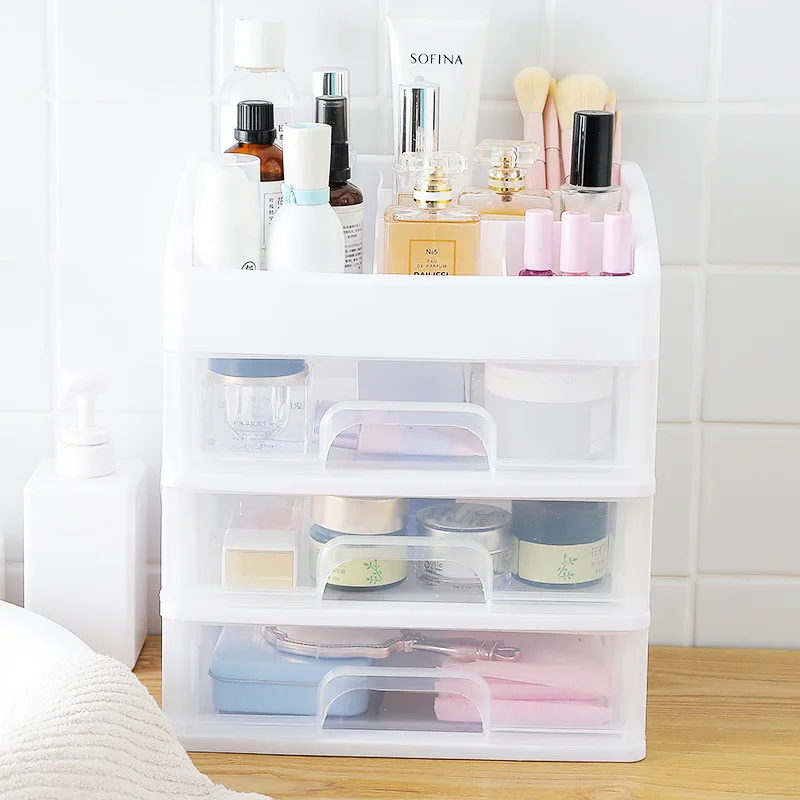 3 layer-white Ящик для косметики, коробка для хранения, настольный шкаф для хранения ювелирных изделий, отделочные ящики для хранения, прозрачный туалетный столик, полка - Цвет: 3 layer-white
