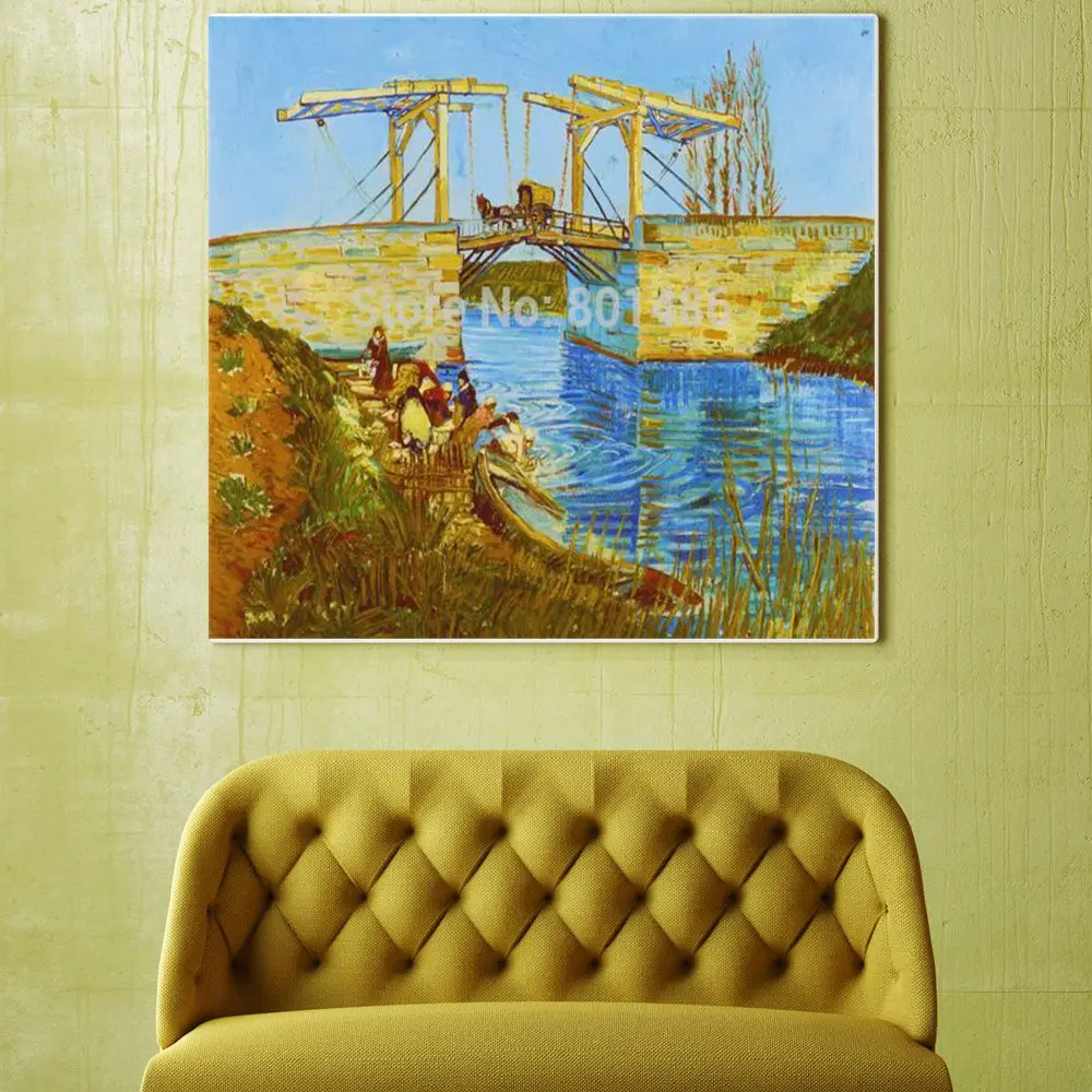 

Van Gogh Pont De Langlois Landscape and Seascape Boat Wall Art Canvas Giclee Printed Vintage Home Decor Dining Room Wall Decor