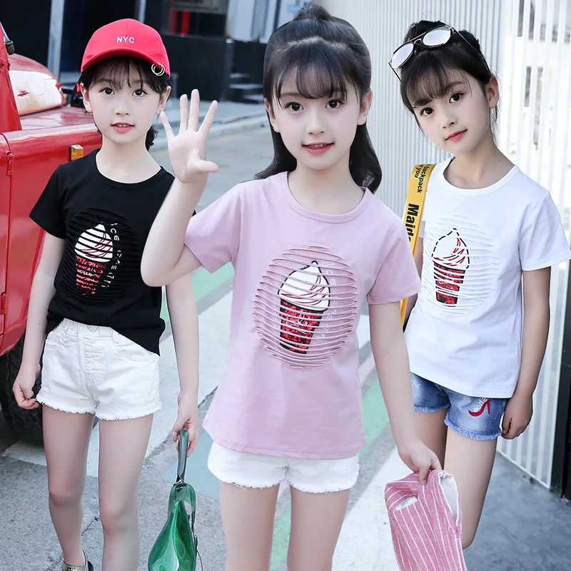 JOYINPARTY 2019 T-Shirt For Girls Cartoon Girl Fashion Shirts Child Teenage Summer Clothes 6 8 10 12 14 Year |