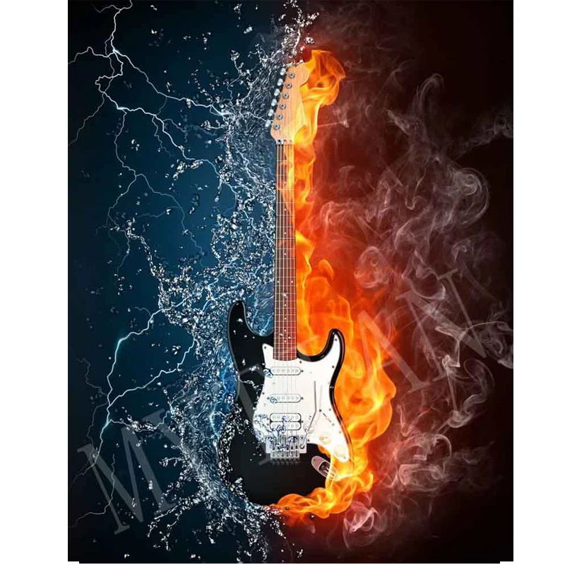 Музыкальные инструменты Water & fire вышивка узор из смолы полная квадратная/круглая