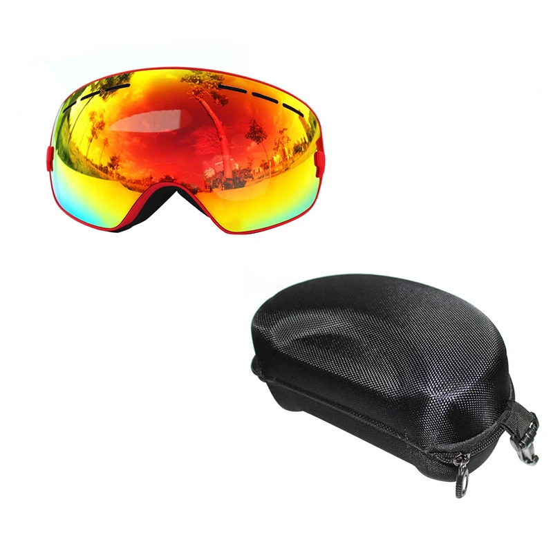 Hotred and Box COPOZZ Ski Goggles with Lens and Box Case Ski Mask UV400 Anti-fog Snow Goggles Big Spherical Skiing Snowboarding for Men Women - Цвет: Hotred and Box