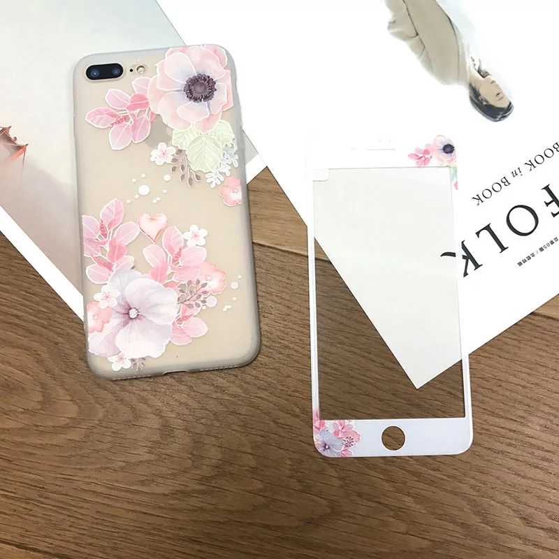 UYG case for iPhone 7 phone soft silicone&ampTPU material with 3D relief pattern iphone7 cover 6 6S+3d tempered glass |
