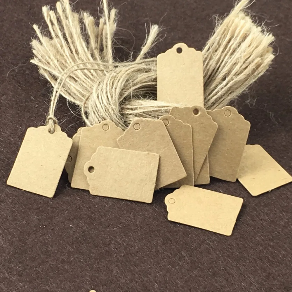 400PCS Kraft Paper 3*2cm Small Hang Tags+400PCS Hemp Strings Jewelry Head Cards Luggage Label DIY Handmade Accept Custom Logo |