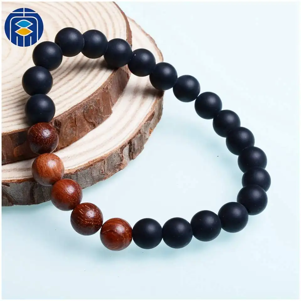 JuleeCrystal Men браслет из деревянных бусин 6mm 8mm Black Matte браслеты с бусинами ручной