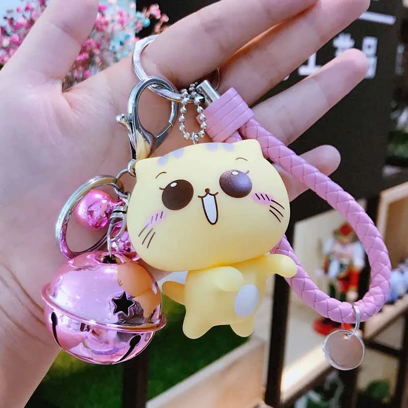 Модные милые Брелоки для ключей с кошкой из мультфильма котенок брелок с котом колокольчик Автомобильная сумка брелоки креативные ювелирные изделия подарок - Цвет: Зеленый