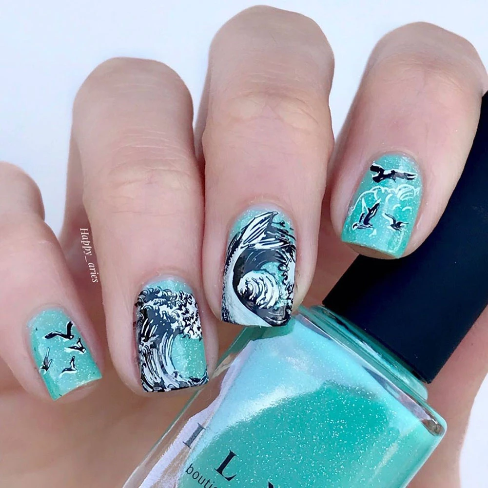 Beautybigbang штамповки для ногтей пластины волна корабль морская рыбка КИТ изображение формы Винтаж нержавеющая сталь дизайн ногтей Шаблон трафарет 028
