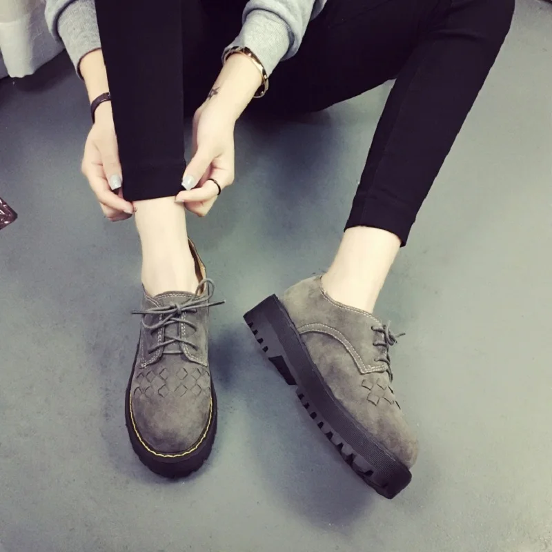 2016 Весна Способа Высокого Качества Женщины Туфли На Платформе Нубука толстым